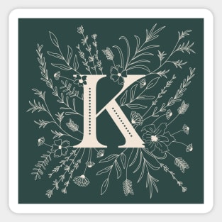 Botanical Letter K (Forest Green) Sticker